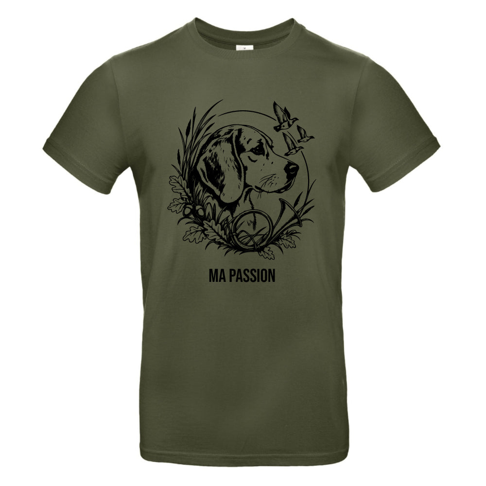 T-shirt kaki Chasseur Personnalisable - Beagle