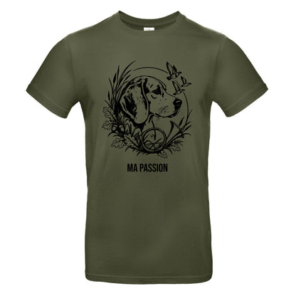 T-shirt kaki Chasseur Personnalisable - Beagle