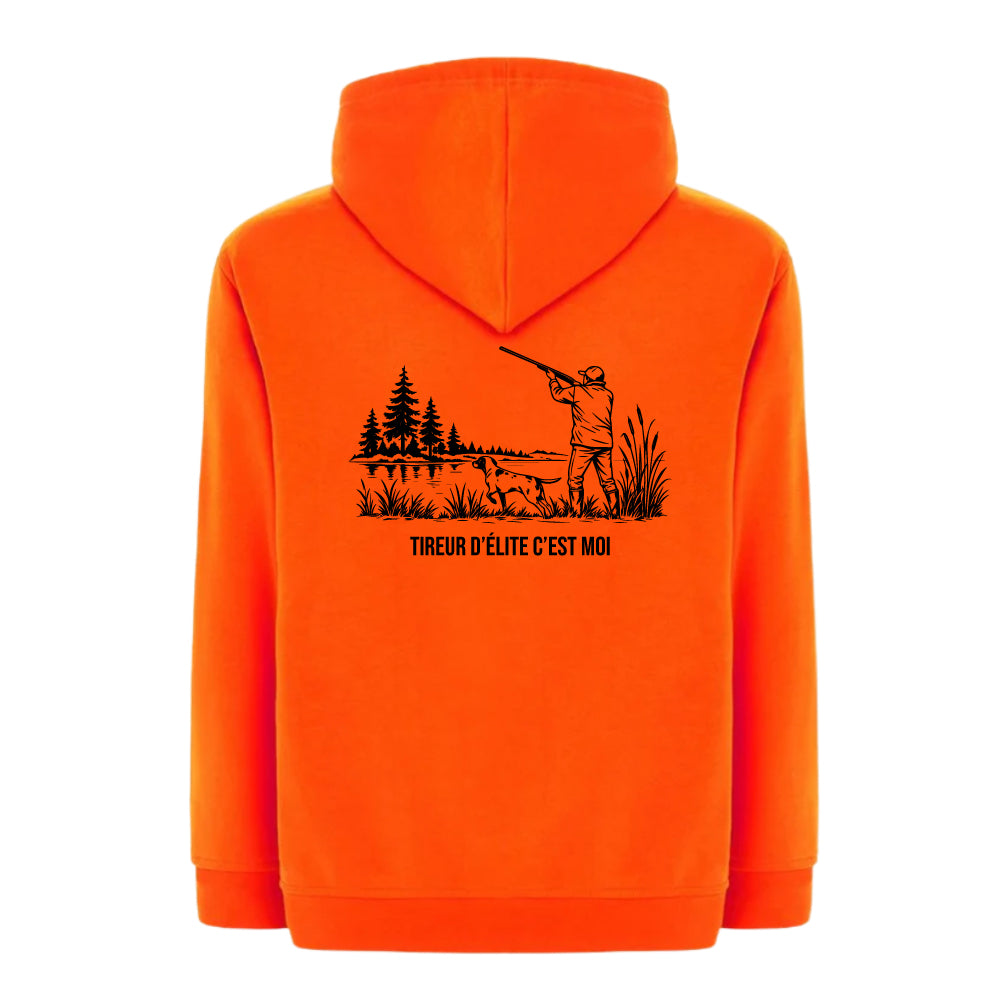 Sweat à Capuche orange Chasse Personnalisable - Chasseur