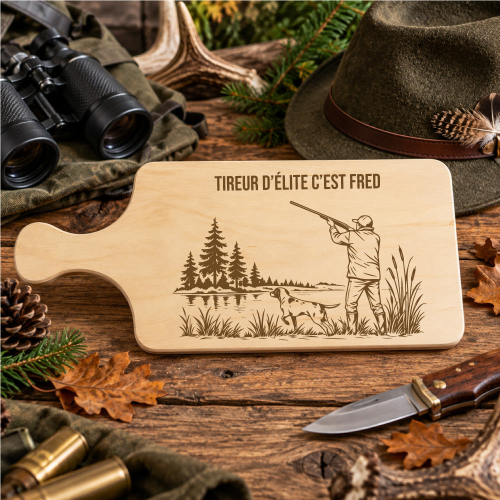 Planche à Découper Chasseur Personnalisée en Bois Gravé - Chasseur
