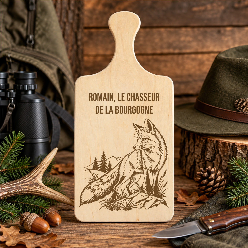 Planche à Découper Chasseur Personnalisée en Bois Gravé - Renard
