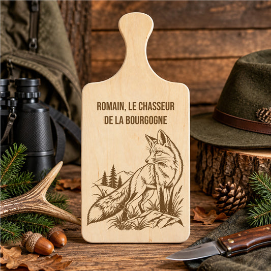 Planche à Découper Chasseur Personnalisée en Bois Gravé - Renard