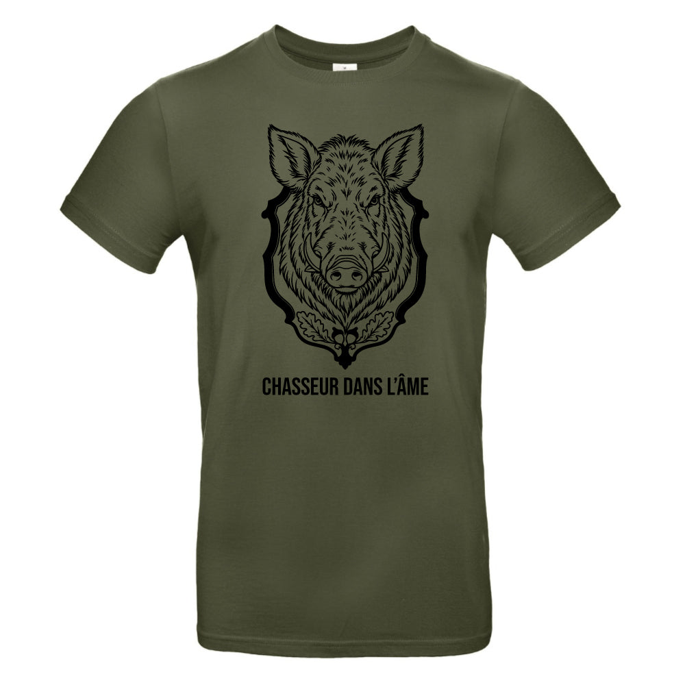 T-shirt kaki Chasseur Personnalisable - Trophée Sanglier