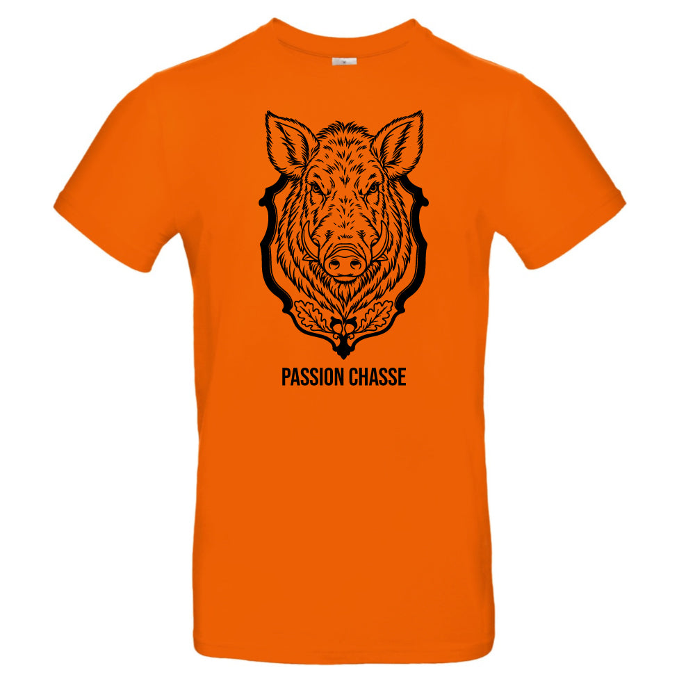 T-shirt orange Chasseur Personnalisable - Trophée Sanglier