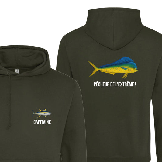 Sweat à Capuche Kaki Pêcheur Personnalisable