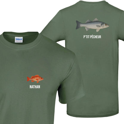 T-shirt enfant Kaki Pêcheur Personnalisable